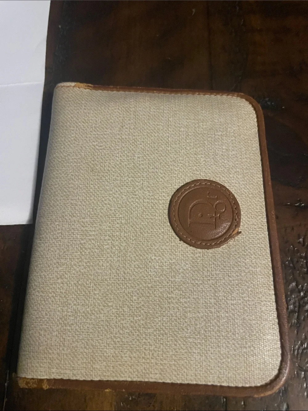 Dior Beige Canvas Wallet with Brown Leather Logo